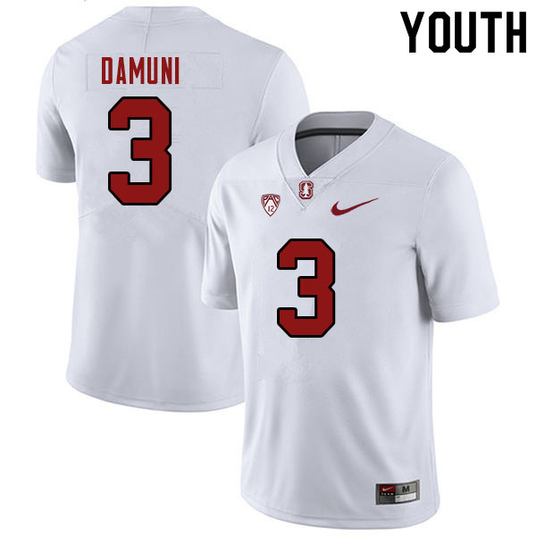 Youth #3 Levani Damuni Stanford Cardinal College Football Jerseys Sale-White - Click Image to Close